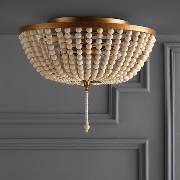 Allison 15" Wood Beaded/Metal LED Flush Mount - JONATHAN Y